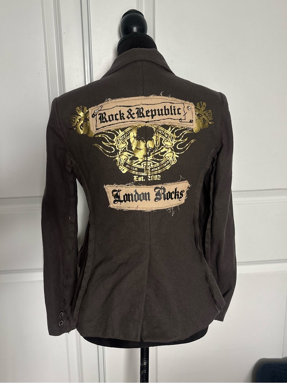 Rock & Republic Brown Blazer with Gold Graphic Back